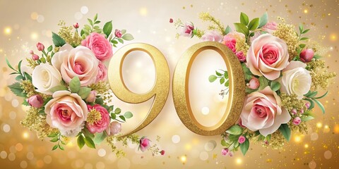 Birthday greeting card for a 90-year-old with floral design and gold accents, 90th birthday