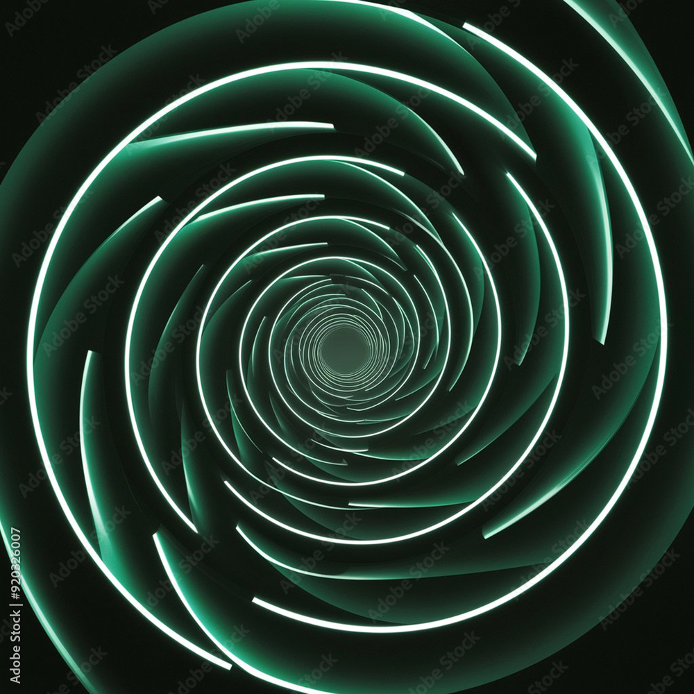 Aufkleber design a spiraling emerald galaxy immersed in darkness, punctuated by flowing lines and celestial ra