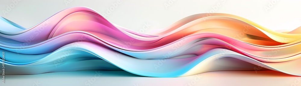Poster an abstract 3d landscape with undulating waves and vibrant colors, designed to draw the eye to the c