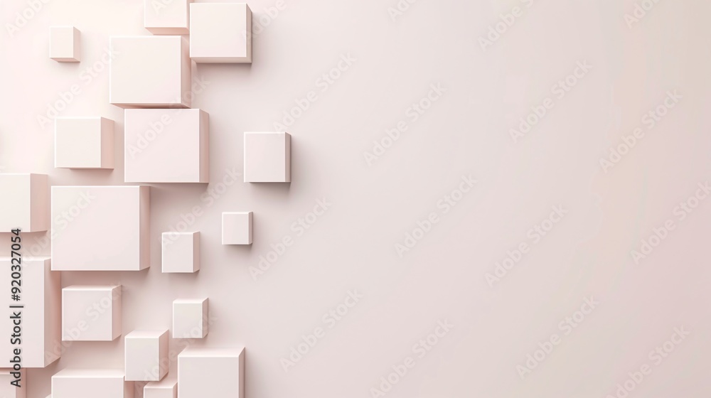 Poster a minimalist 3d background with geometric shapes in neutral colors, creating a modern look with a fo
