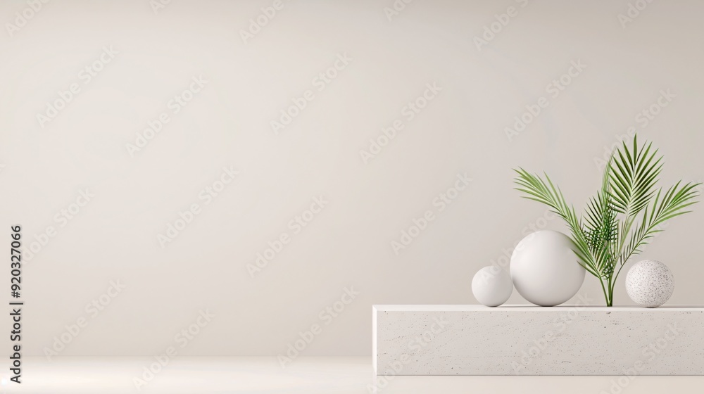 Poster a minimalist 3d background with geometric shapes in neutral colors, creating a modern look with a fo