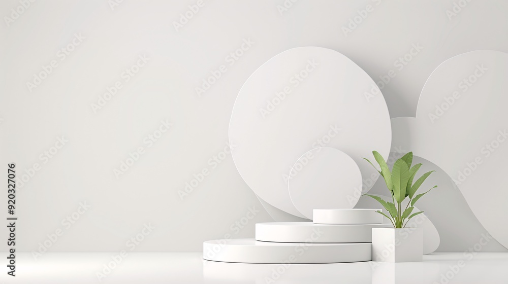 Poster a minimalist 3d background with geometric shapes in neutral colors, creating a modern look with a fo