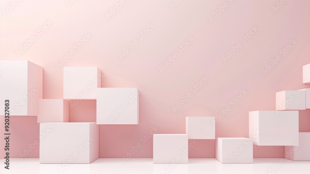 Poster a minimalist 3d background with geometric shapes in neutral colors, creating a modern look with a fo