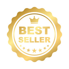 Best seller sticker label, gold badge and Text with Stars and Golden crown Decoration vector isolated ,Premium Quality product, for use to book cover label or your product the Best