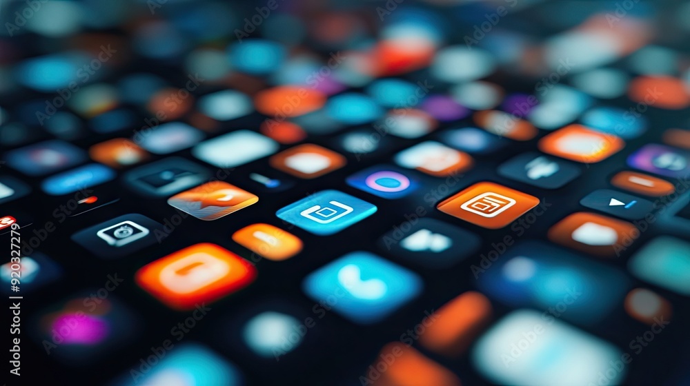 Poster close-up of smartphone screen with colorful app icons