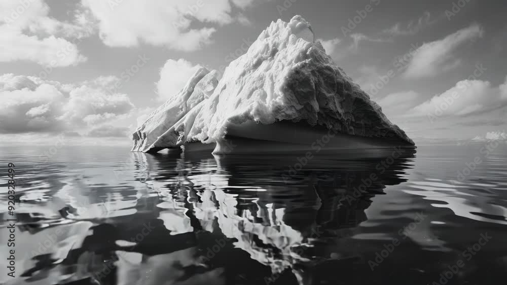 Poster a single iceberg floats in the ocean, creating a reflection of its peak.