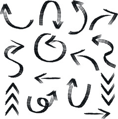 Hand-Drawn Brushstroke Arrows in Various Directions for Design Projects
