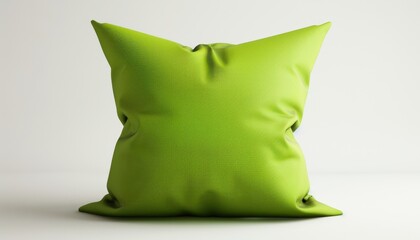 Bright green decorative cushion placed on a white background for a minimalist home decor look