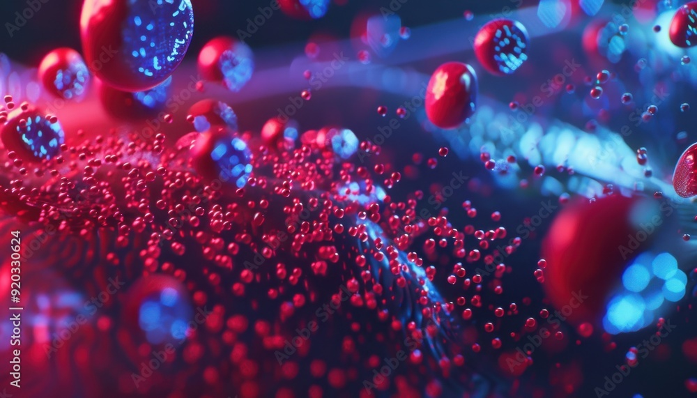 Aufkleber red and blue glowing particles in a dynamic abstract background