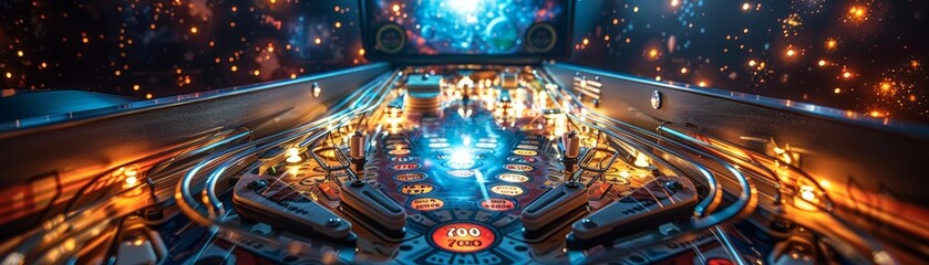 Gravity Defying Pinball Arcade   Surreal Zero G Game Mechanics with Vibrant Neon Lights and Captivating Art Design