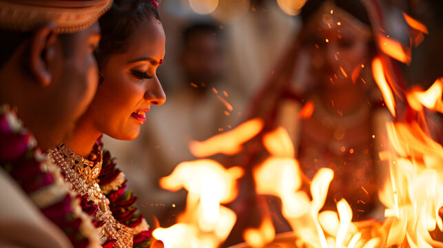 Indian wedding couple during the phera ceremony