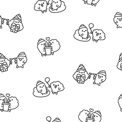 Funny couple seashell cartoon characters. Seamless pattern. Coloring Page. Cute kawaii sea friends. Hand drawn style. Vector drawing. Design ornaments.