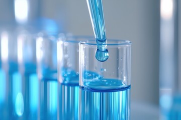 liquid dripping from a pipette into flasks