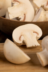 fresh, not cooked mushrooms, white champignons