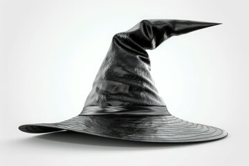 A stylish black witch hat with a pointed top, perfect for Halloween costumes or magical themes.