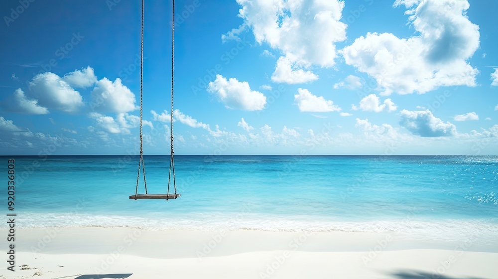 Canvas Prints ocean view beach swing. generative ai