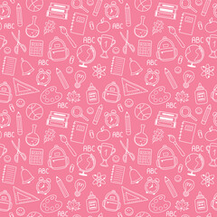 School pattern with hand drawn elements. Seamless background design. Vector illustration