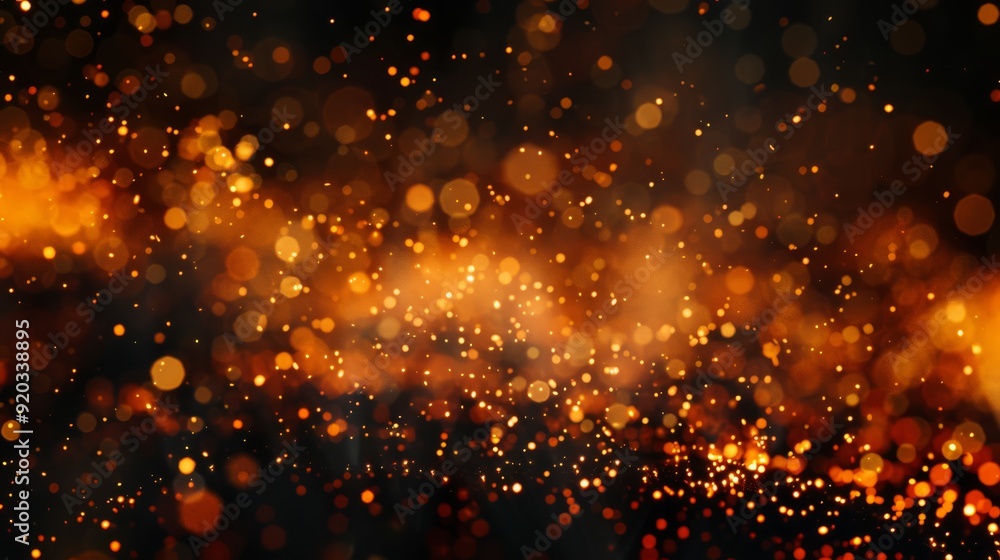 Poster experience a captivating blend of golden sparkles and enchanting bokeh lights in a mesmerizing dark 
