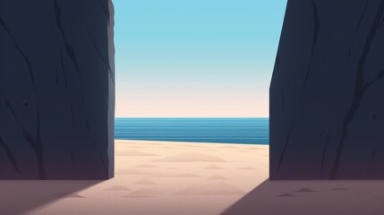 Fototapeta premium A cave entrance set against a plain background, minimalist design, clean lines, 2D vector illustration, simple color palette