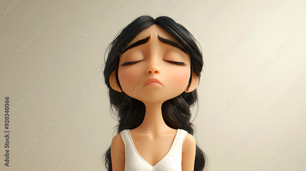 Poster a stylized animated character with a sad expression, conveying emotion and introspection.