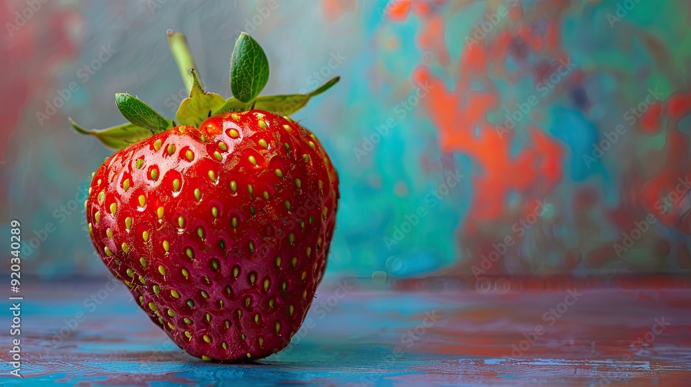 Wall mural ripe strawberry, color background. generative ai