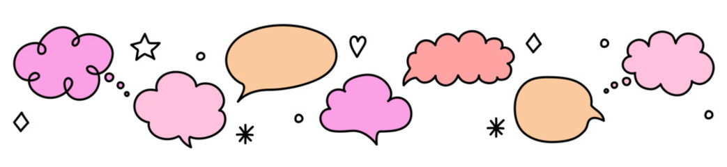 Colourful speech bubble box set. Cartoon style icons. Vector illustration