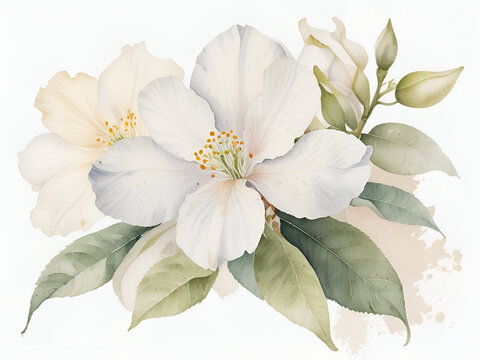 White champaka flower on a white background, White champaka flower painting by watercolor