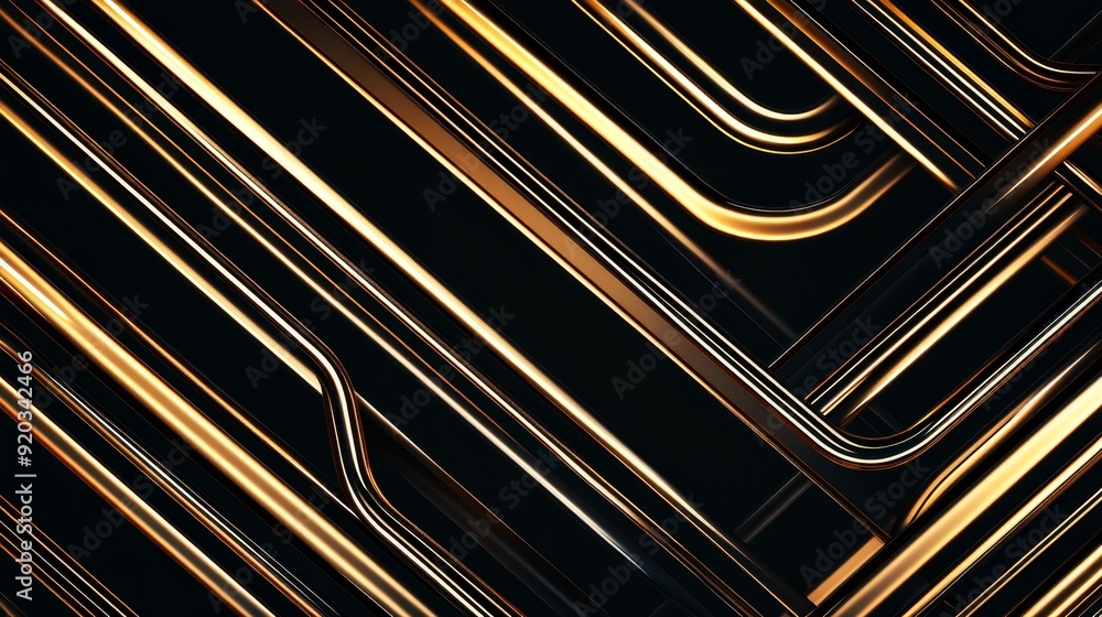 Poster a sleek, abstract design featuring intertwined metallic lines in gold and black, creating a modern a