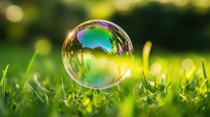 Soap bubble daylight grass. Generative AI