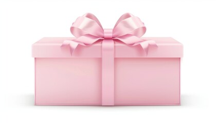 A closed pink gift box with a ribbon on a white background