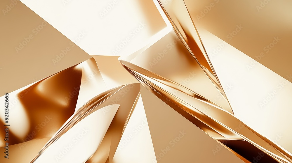 Poster a dynamic composition of shiny, reflective surfaces creating an abstract interplay of light and form