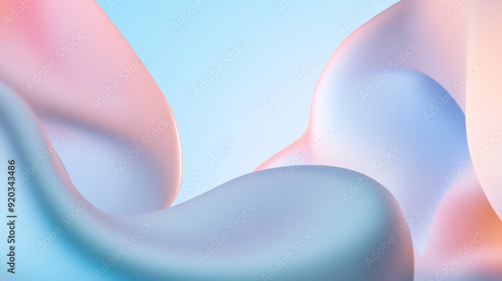 Poster a smooth, abstract background with flowing shapes in soft pastel colors, creating a serene and calmi