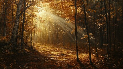 Fototapeta premium Sunlight, trees, forest. Generative AI