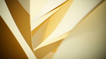 An abstract composition of overlapping yellow and cream paper-like shapes creating a dynamic visual flow.