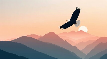 Eagle soaring with a plain background, minimalist approach, basic shapes, 2D vector, soft pastel tones