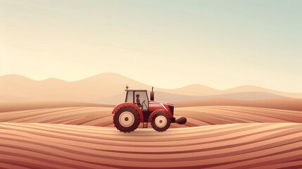 Tractor in a field with a plain background, minimalist approach, basic shapes, 2D vector, soft pastel tones