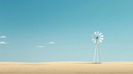 A lone windmill, plain and basic, minimal detail, 2D vector illustration, clean lines and muted colors