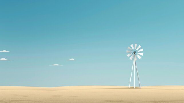A lone windmill, plain and basic, minimal detail, 2D vector illustration, clean lines and muted colors