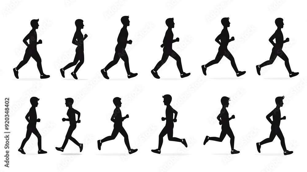 Aufkleber silhouette sequence of running figures demonstrating various running poses.