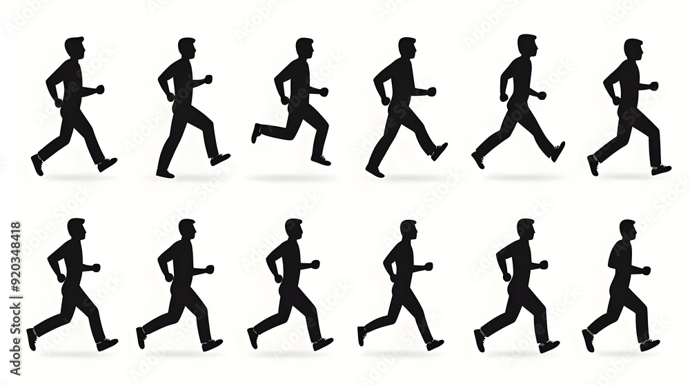 Aufkleber a sequence of silhouettes depicting a person running in various poses.