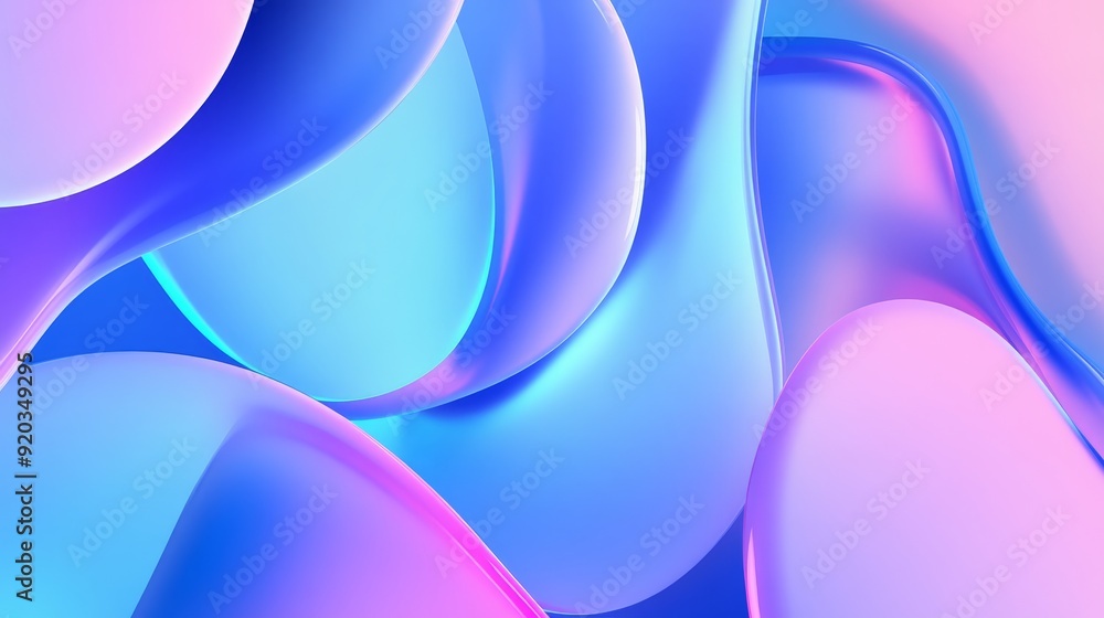 Poster a vibrant abstract design featuring flowing shapes in shades of blue and pink, creating a dynamic an