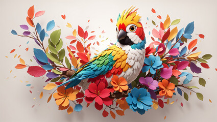 Obraz premium This image shows a branch with many colorful birds sitting on it. The birds are various colors and sizes, and some have bright, contrasting colors.