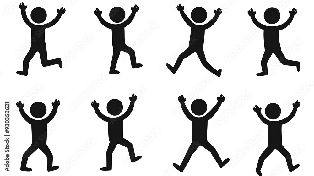 Poster a series of playful stick figures in various poses, expressing joy and movement.