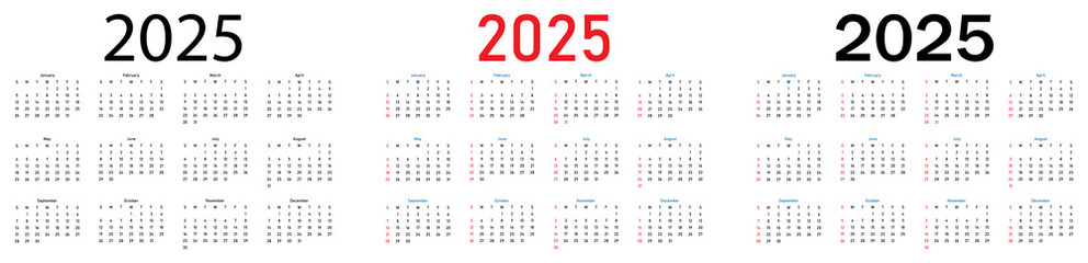 Simple set calendar for 2024 - 2028 years. Editable vector calender