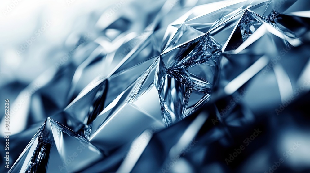 Poster close-up of a crystal structure with blue hues and sharp angles
