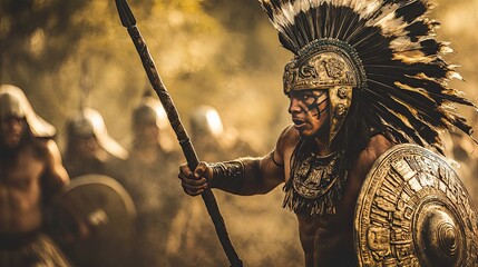 Obraz premium A Mayan Warrior Ready for Battle