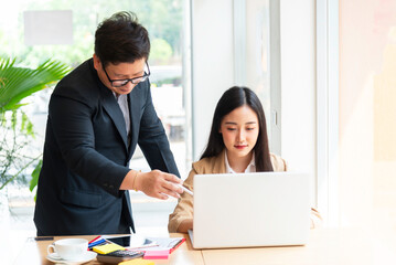 CEO man mentor listening presentation business plan or strategy in the conference with business team.