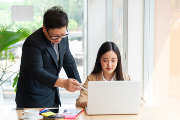 CEO man mentor listening presentation business plan or strategy in the conference with business team.