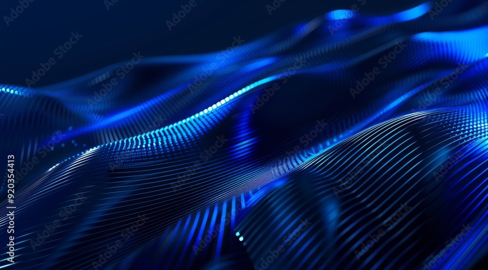 Poster dynamic abstract waves flowing seamlessly in deep blue tones create an incredibly visually striking 