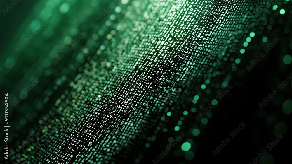 Poster abstract green digital code with bokeh lights